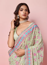 Pista colour saree looking absolute
